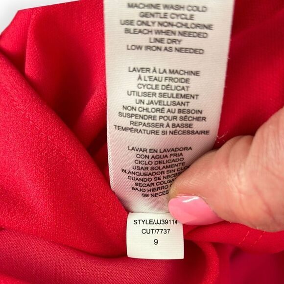 JULIA JORDAN Pleated Faux-Wrap Long-Sleeve Dress in Cherry Size 4 - Picture 13 of 17